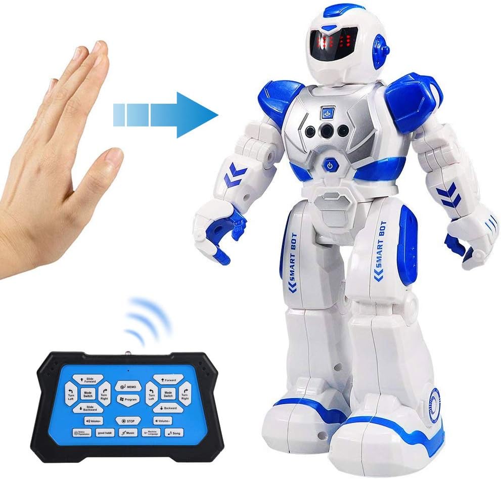 Flyglobal Smart RC Robot Toy for Kids, Gesture Sensing Singing Walking Dancing Robot for Boys Girls, Intelligent Programmable Smart Remote Control Robot Kit Toys (Light Blue)