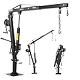 2000 lbs Folding Truck Crane with Hydraulic Winch, Pickup Truck Bed Engine Hoist Jib Crane Truck Mounted Hoist for Lifting Goods in Construction Forestry Factory (Black)