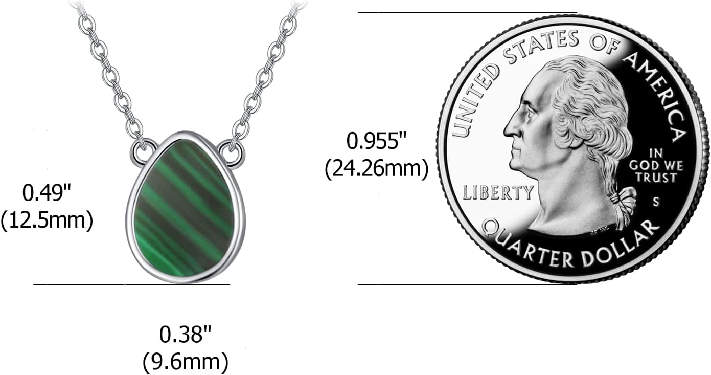 TANGPOET Teardrop Carnelian/Malachite Pendant Necklace for Women 925 Sterling Silver Lab Created Gemstone Jewelry Birthday Gift with 18"+2" Chain - Image 2
