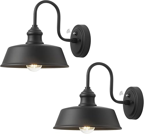 Lámpara grande de cuello de cisne de 14 pulgadas para exteriores, luz negra para exteriores de granero, aplique de pared exterior de granja con