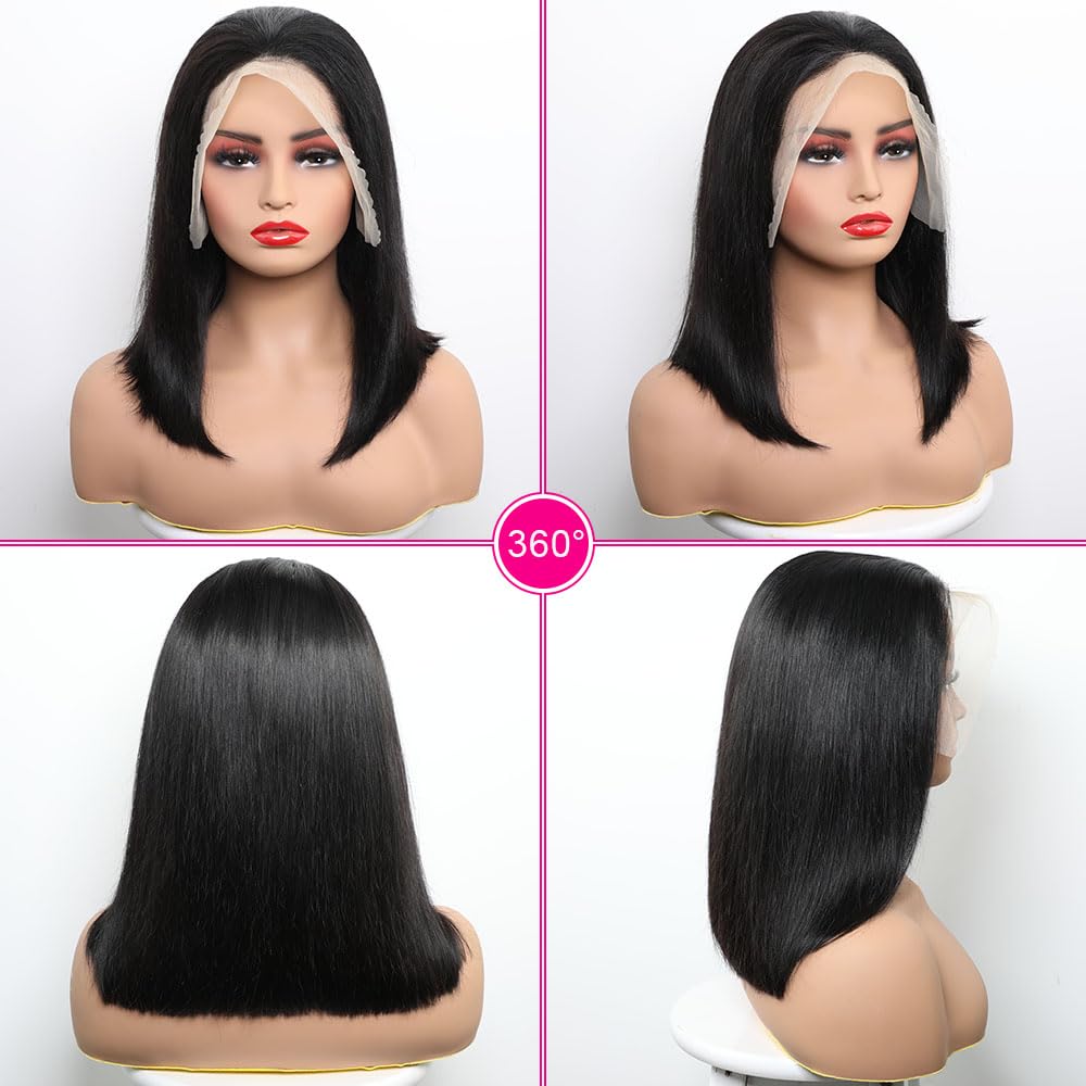 Amazon.com : CYSDRH Bob Wig Human Hair Full 13x6 HD Lace  display picture 3