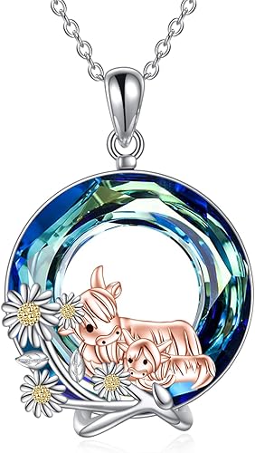 Collar de vaca de las tierras altas para mujer, plata de ley 925, regalo de vaca de las tierras altas, collar de animales para madre, nana, niñas,
