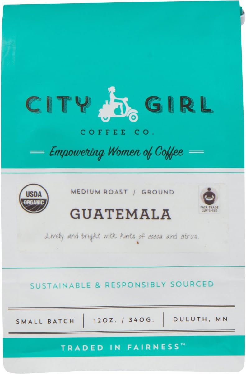CITY GIRL COFFEEOrganic Guatemala Medium Roast, Ground, Fair Trade, Small Batch, 12 oz Resealable Bag