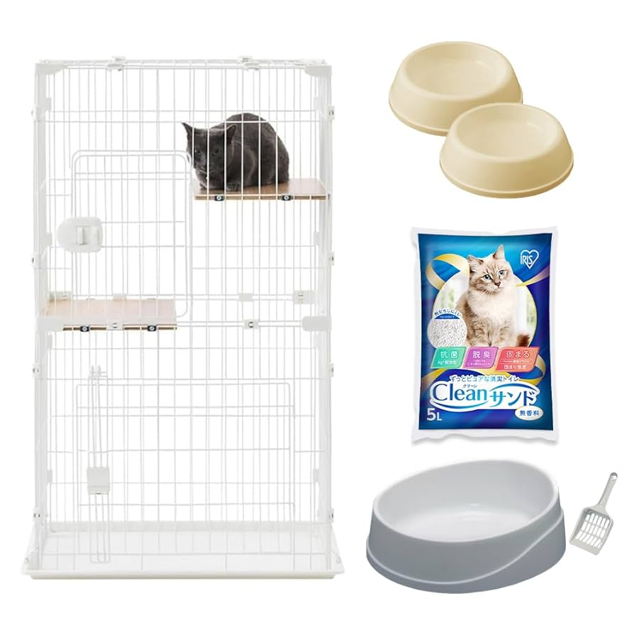 新品未使用＊アイリスオーヤマ キャットケージ 2段 CCC-112 ナチュラル アイリスオーヤマ コンパクトキャットケージ2段 ナチュラル CCC