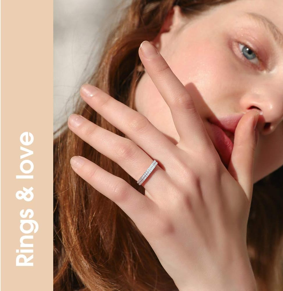 2mm Women 925 Sterling Silver Anniversary Wedding Band Women Cubic Zirconia Half Eternity Stackable Engagement Ring Size 5-11 - Image 2