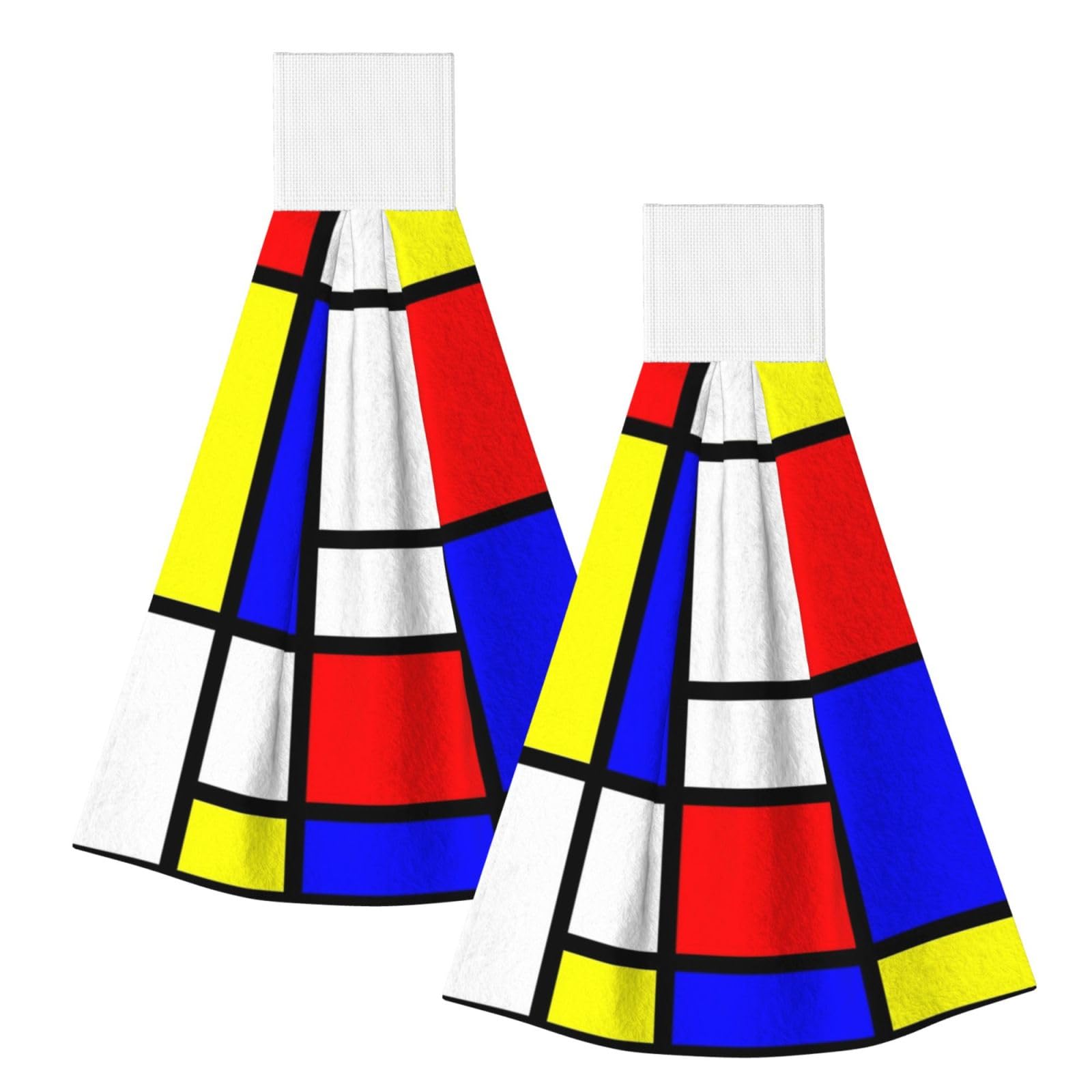 DOPKLNA Mondrian, 2 Pcs Hanging Coral Fiber Hand Towels for Bathroom, Absorbent Kitchen Towels