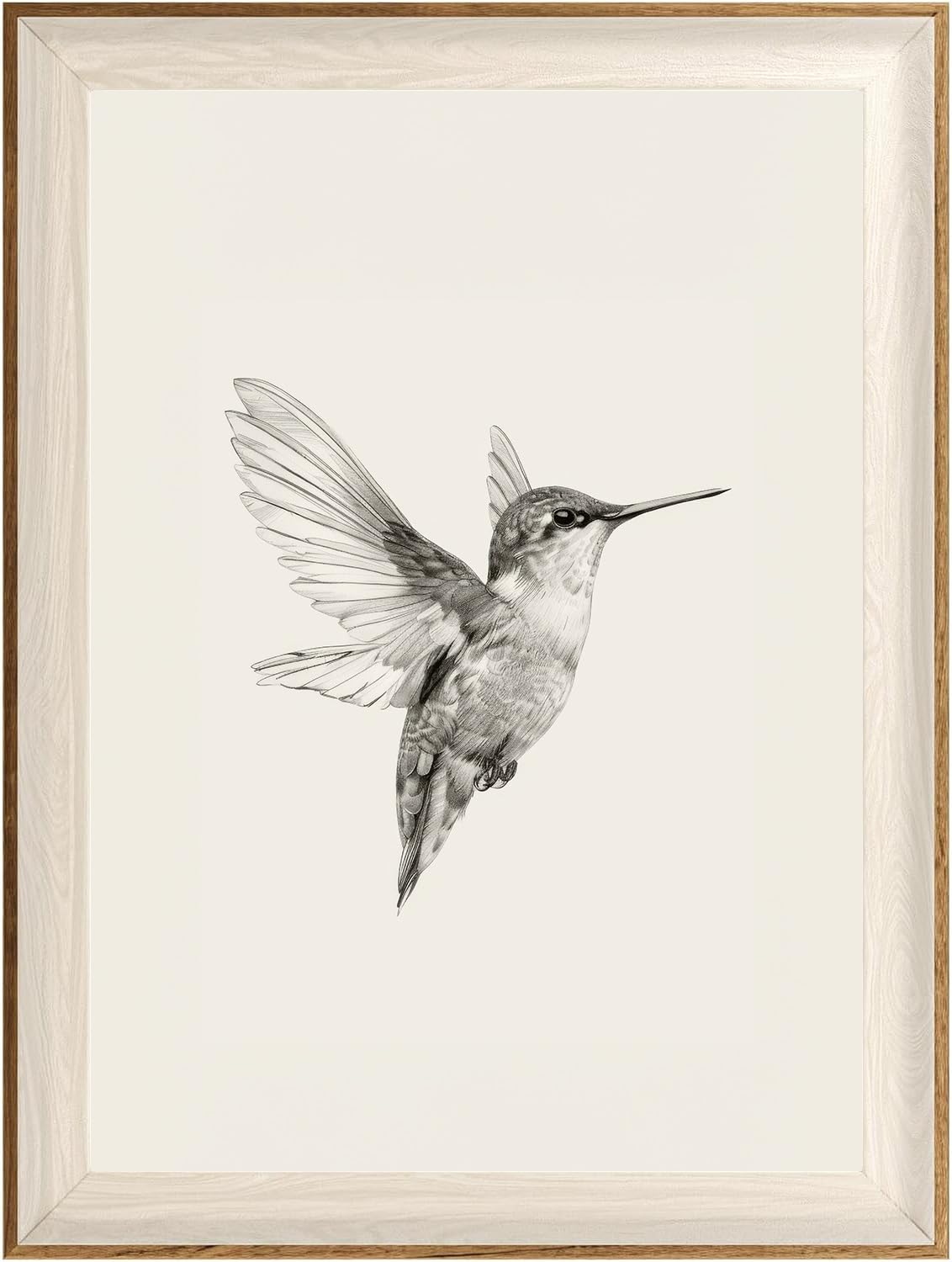ASTRDECOR Hummingbird Wall Art Prints – Vintage Black and White Bird Sketch Painting Picture, Rustic Neutral Decor Canvas Wall Decor for Modern Home and Bedroom Decoration – Framed 12''x16''