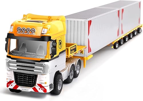Fubarbar - Juguetes de semirremolque, camión 150 y auto de juguete con 2 recipientes abiertos, juego de camión transportador telescópico de
