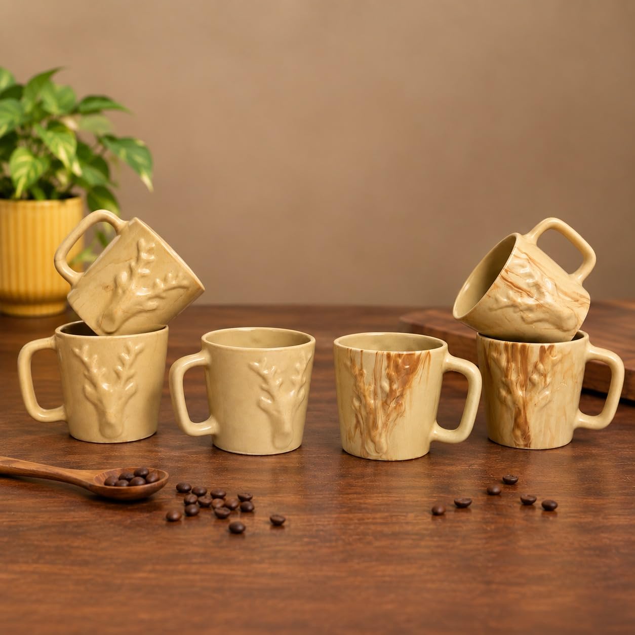 6 Ceramic Tea Cups - Microwave & Dishwasher Safe -1