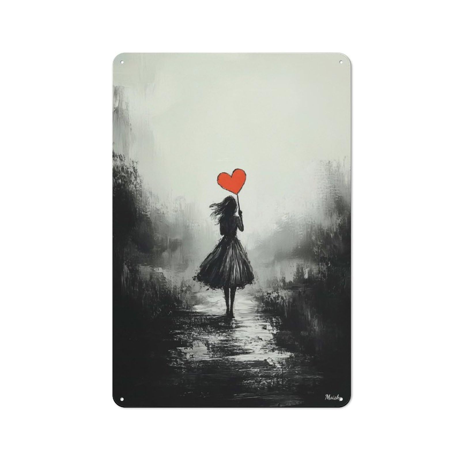 Junmoney Girls Vintage Solitude – With Heart Balloon In 30X20cm Rustic Tin Sign With Dreamlike Mist For Studio Or Craft Room, Tin Sign Wall Decor For Studios And Craft Rooms