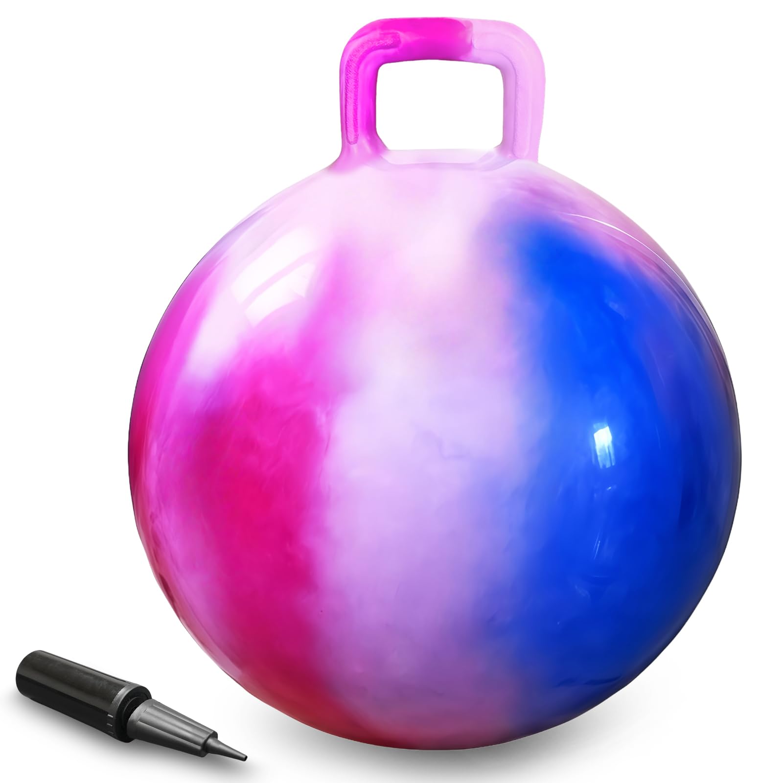 AMFUN Space Hopper,18 Inches Hopper Ball for Kids Age 3-12,Jumping Ball with Handle,Inflatable Hopper Ball with Pump for Boys Girls Age 3 and up Outdoor Garden Game(Pink Blue)