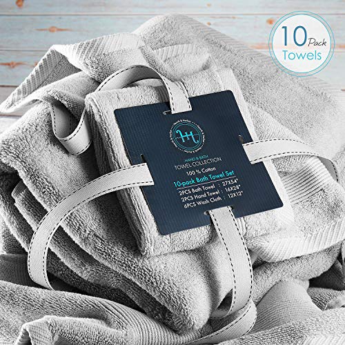 Image of Hearth & Harbor Bath Towels for Bathroom - 100% Ring Spun Cotton Luxury Bathroom Towels - Ultra Soft & Highly Absorbent, Bath Towels Set of 10 - Silver Gray