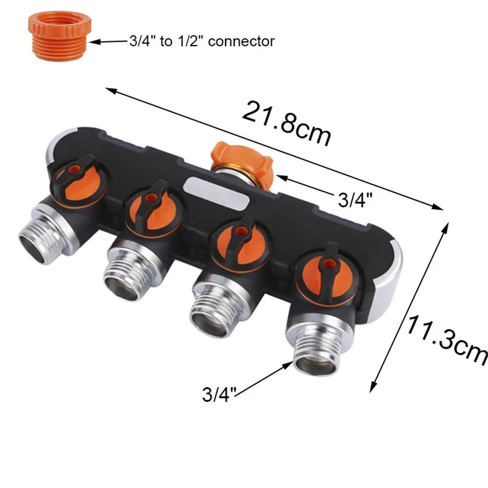 Splitter per Rubinetto dell'Acqua, Sdoppiatore for Tubo da Giardino a 2 Vie e 4 Vie, Nero, Attacco rapido da 1/2" a 3/4"(Black-4 Way)
