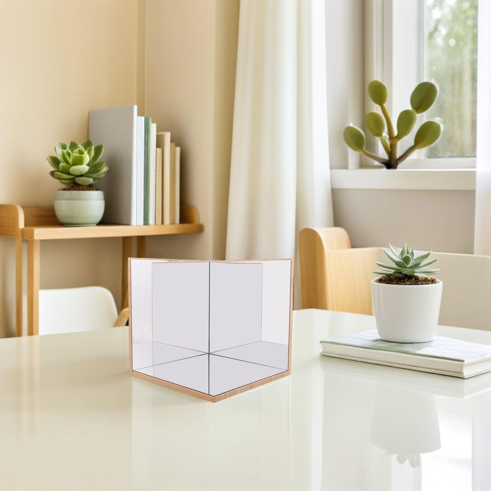 Specchio Montessori per Bambini Angolo Retto in Legno e Vetro, Gioco Sensoriale Portatile per Sviluppo Stem, Adatto per Casa e Scuola Materna