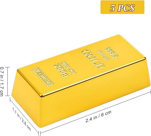 Miniatura 5 de Amosfun 5 unids réplica barra de oro falso ladrillo dorado lingote plástico barra de oro decorativo Prop película escenario pirata fiesta regalos