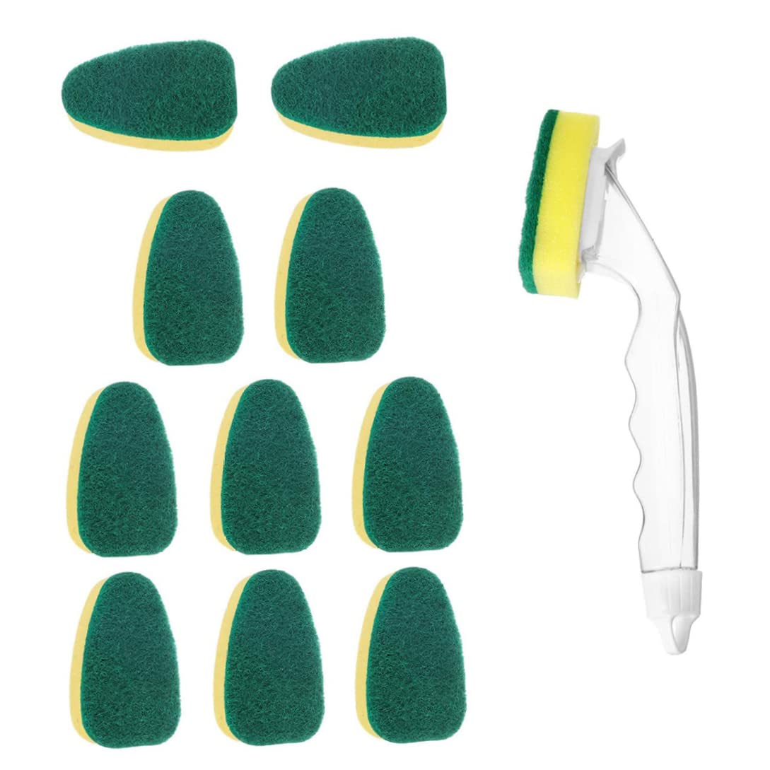 Perodlly Dish Sponge with Handle 12Pcs/Set Scrub Cleaning Brush Heavy Duty Dish Wand for Kitchen, Sink, Bathroom, Replaceable Cleaning Brush