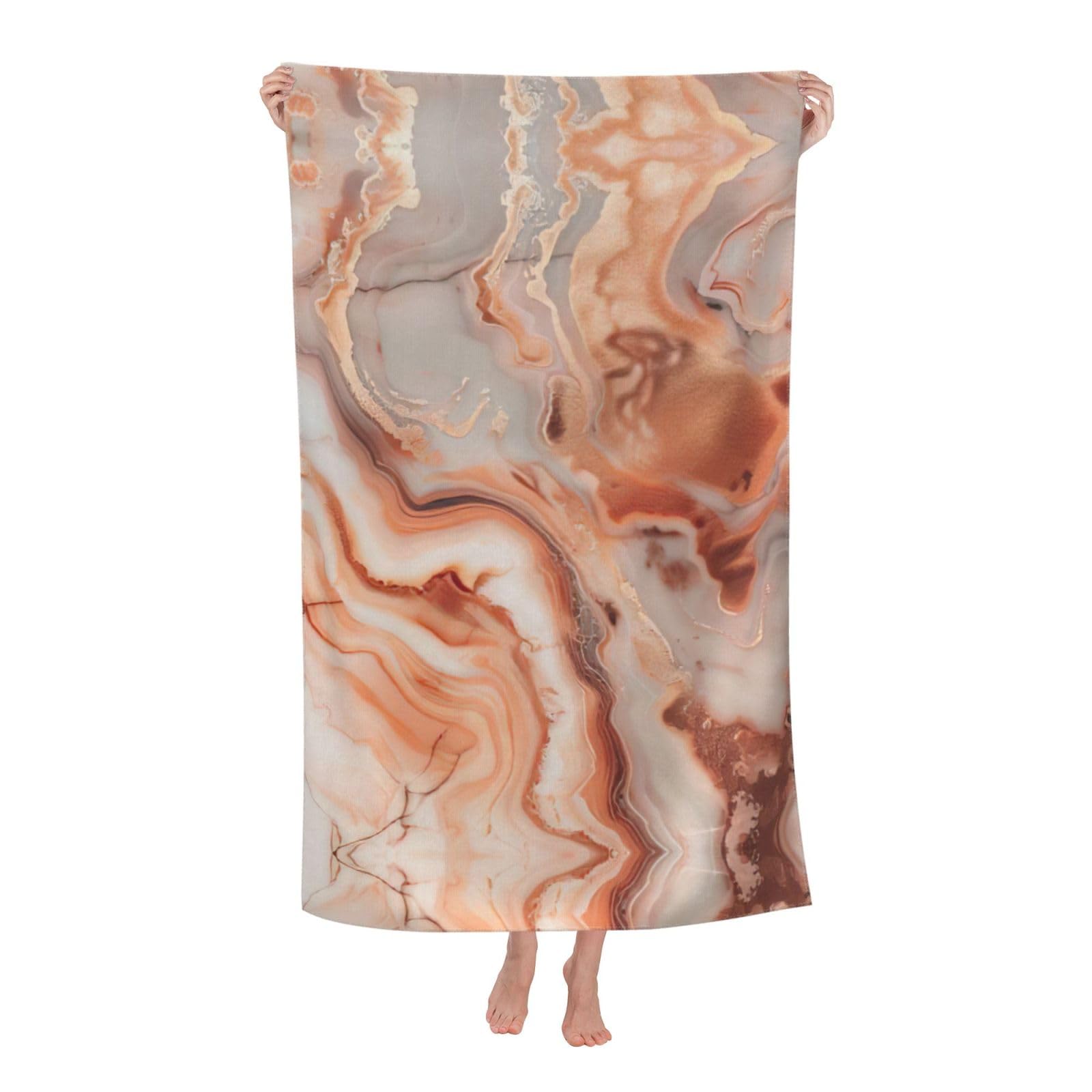 Pojknbv White Rose Gold Marble Print Oversized Adult Beach Towel Quick-Dry Comfortable Lightweight Travel Pool Camping