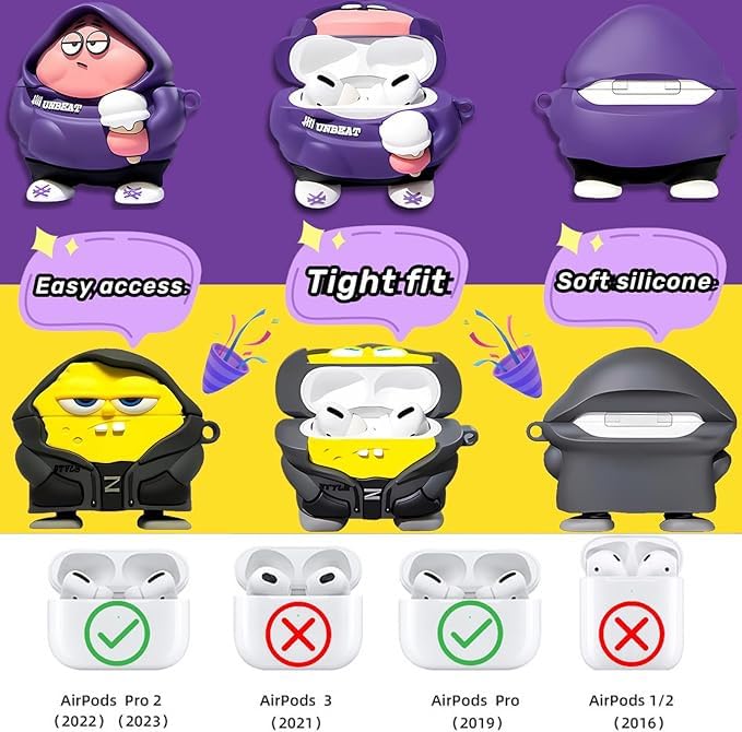 Image of SE HUB Airpods Pro 2 Case Cover Keychain for 2Nd Generation Cartoon Shock Proof 360-degree Protection Case Cover Soft Skin Silicone Compatible 3D Design Headphones Case (Instagram)- Pink