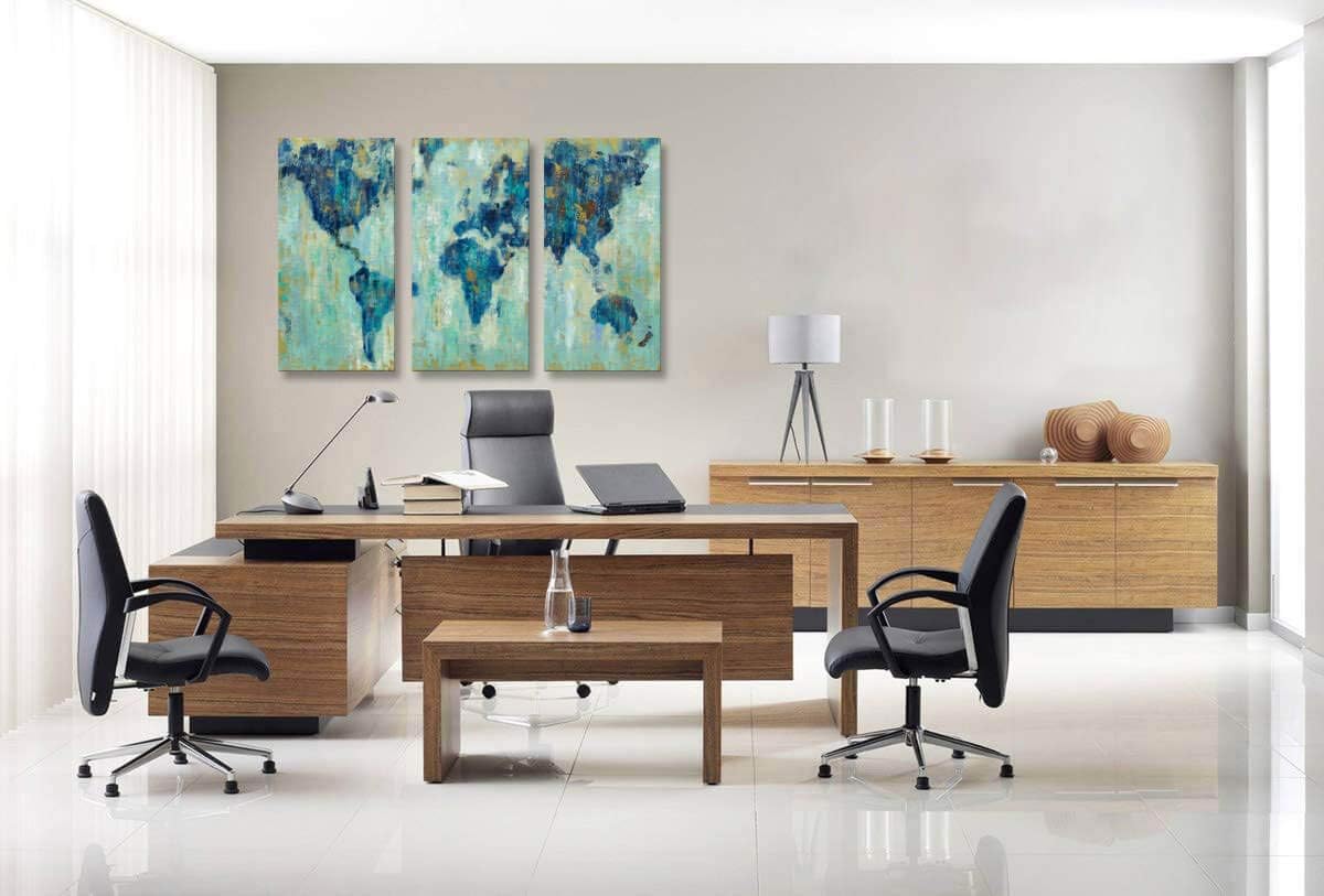 Exclusive Special gubodasol Large World Map Canvas Prints Wall Art for Living Room Office 16x32x3 Green World Map Picture Artwork Decor for Home Decoration