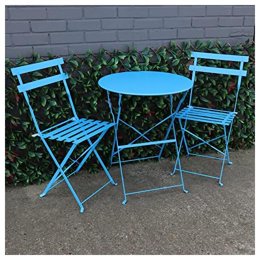 Woodside Outdoor Garden Patio Folding Table & Chair Bistro Set, Powder Coated Steel, 6 Colours Available
