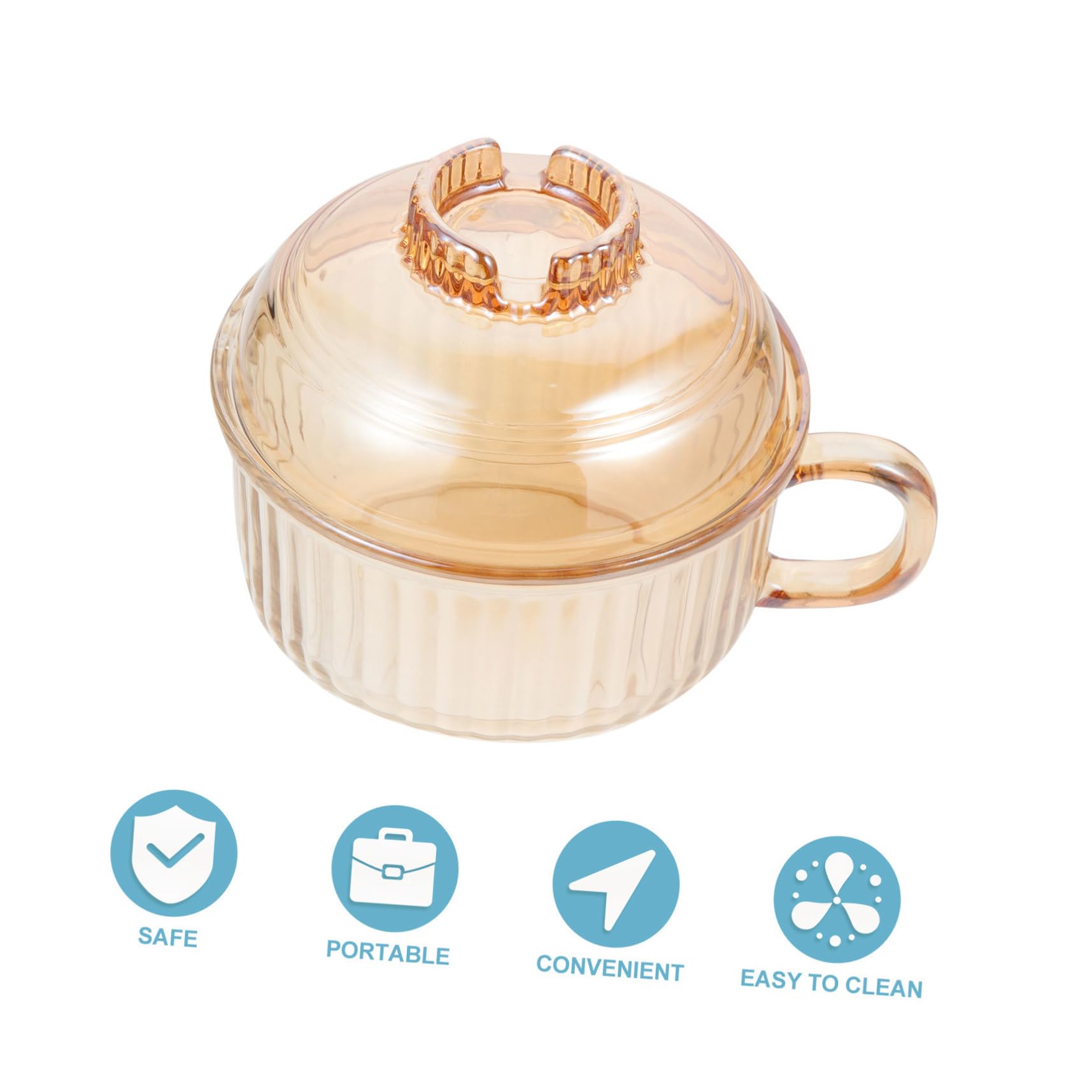 Tazón de Sopa para Ramen con Tapa y Asa 550 Ml Vidrio Ámbar Resistente al Microondas Multifunción para Cocina y Mesa Hogar Restaurante Juego de 1 Unidad