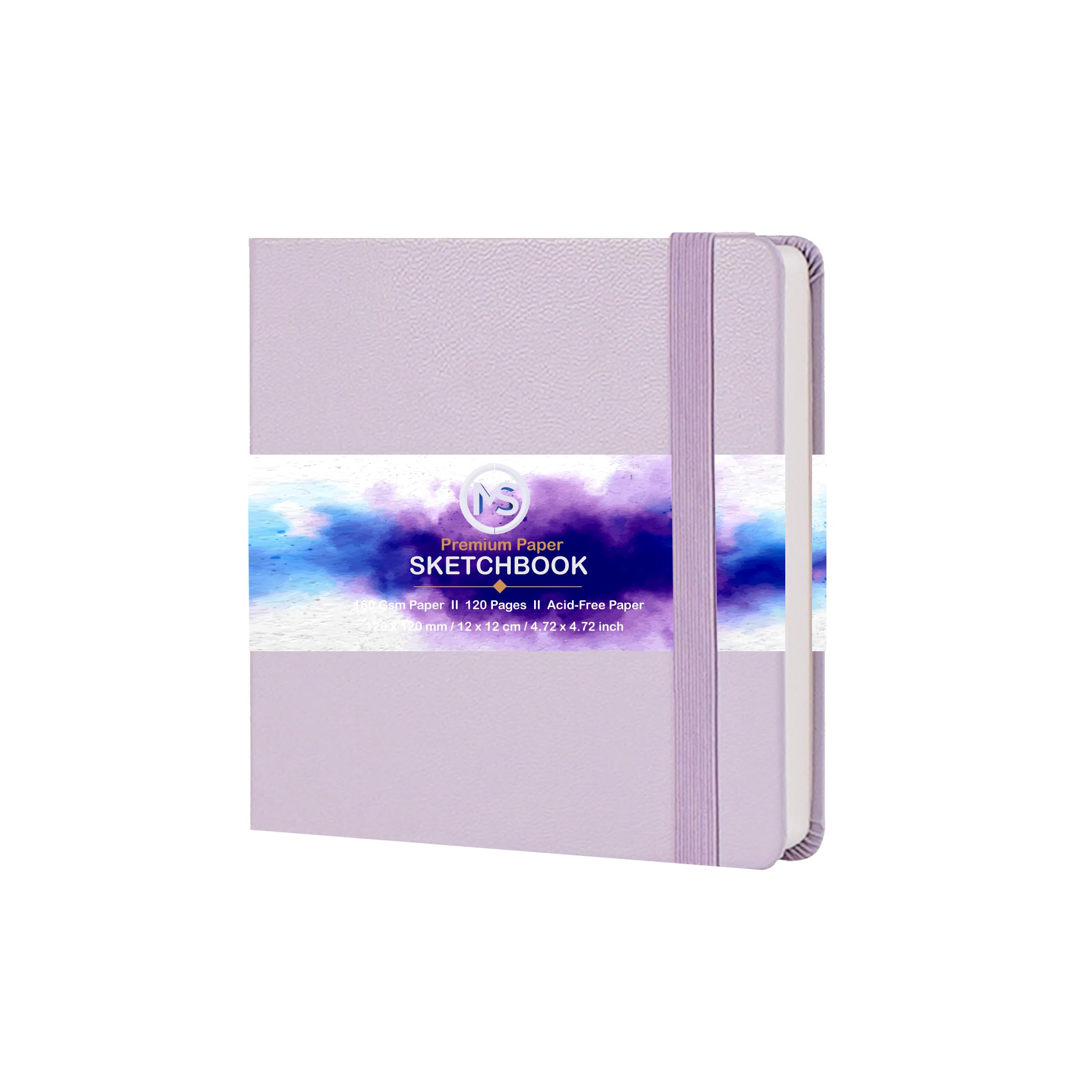 MS MY STATIONERY Sketchbook Acid-Free Paper 160gsm 120 Pages (60 Sheets) Sewn Binding 4.7" X 4.7" Leatherette Hardcover Watercolour Journal for Artists Mixed Media Use (Lavender Purple) โ image 1