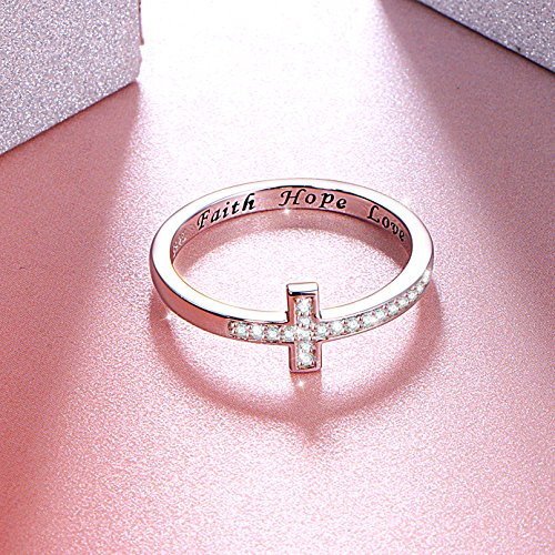 Inspirational Jewelry Sterling Silver Faith Hope Love Sideways Cross Ring, Size 5-104