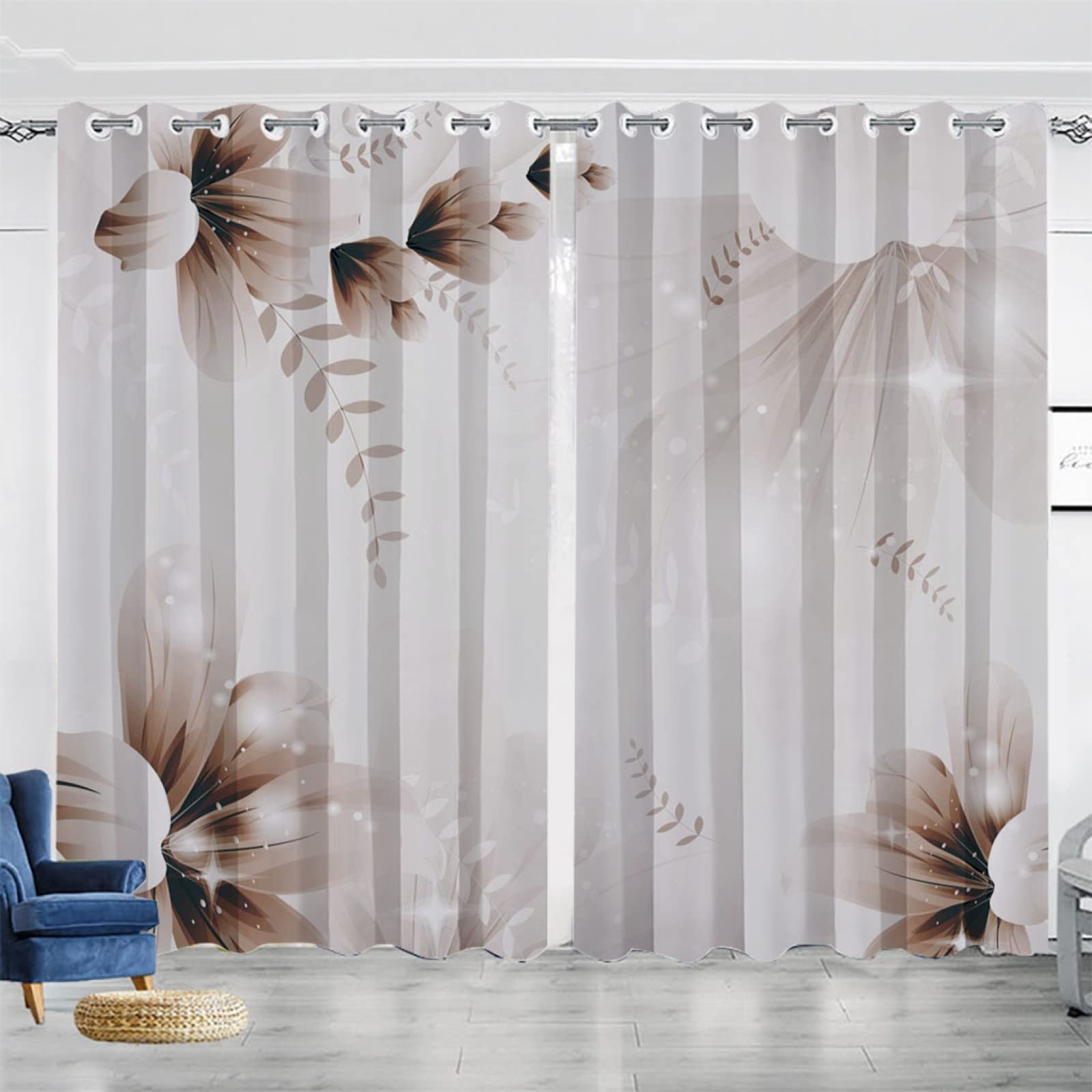 Vorhang Blickdicht Verdunklungsvorhänge Gardienen 2-SetBlume 150x166cm