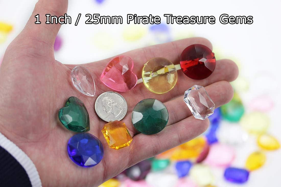 Allstarco Pirate Jewels in Valour Treasure Pouches 1 Inch Decor Plastic Gems for Party & Games, Table Scatter, Vase Fillers, Wedding Decor Gemstones Favors