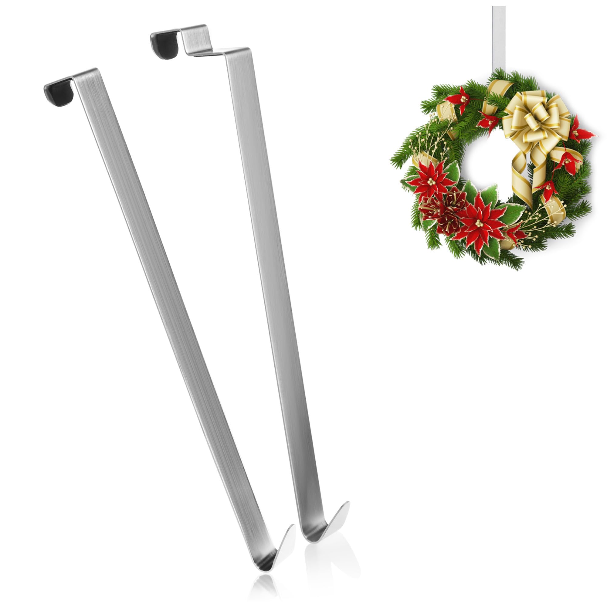 com-four® 2X Door Hooks Made of Stainless Steel - 27 cm Hooks for Door Wreaths and Decoration - Hangers for Doors Inside and Outside - Coat Hooks for Hanging