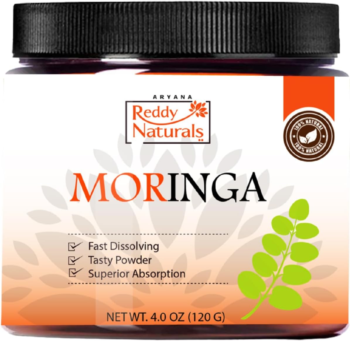 Reddy Naturals Aryana Moringa Powder - Organic Moringa Leaf Extract Superfood Powder โ Great-Tasting, Fast-Dissolving Moringa โ 4.2 oz (120 g)