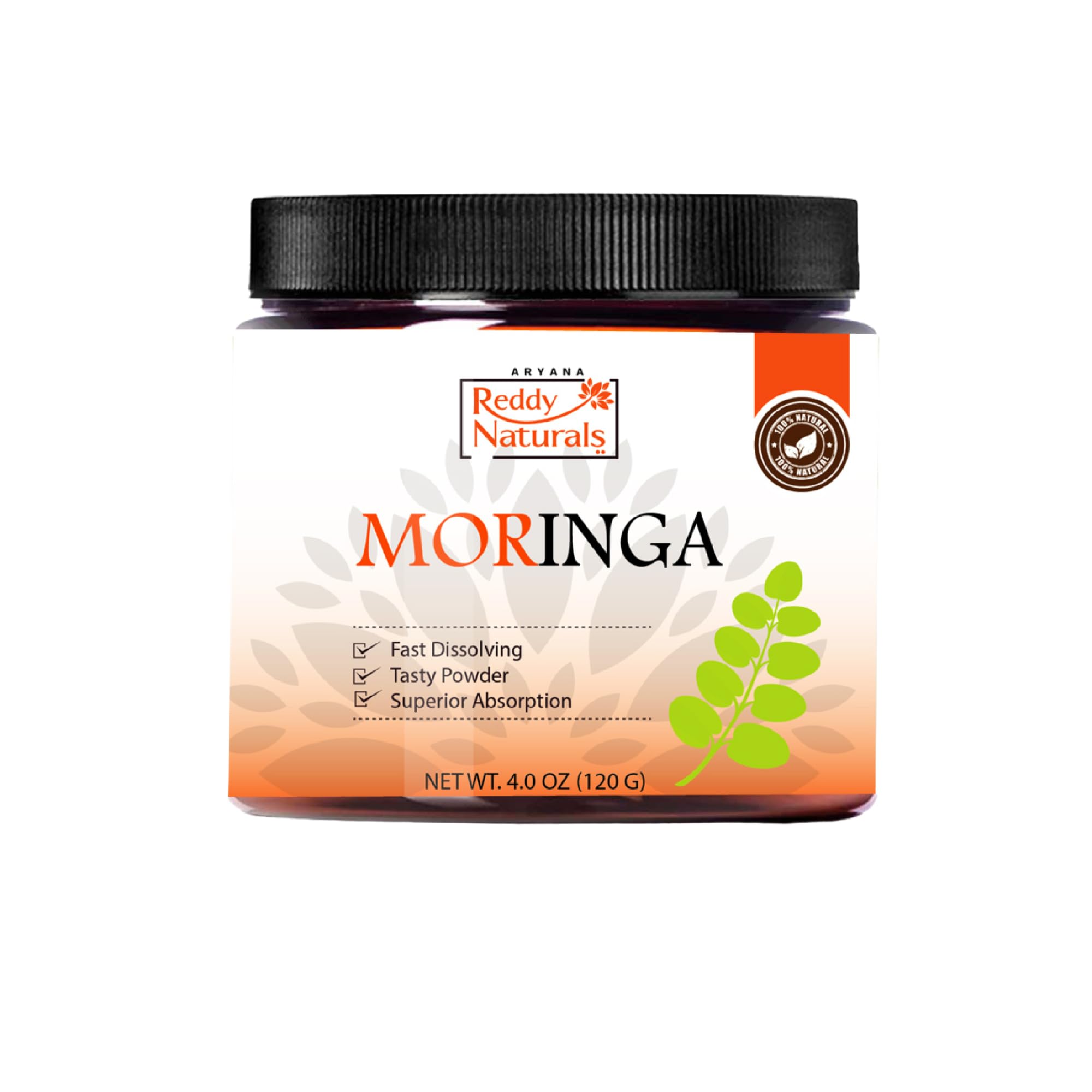 Reddy NaturalsAryana Moringa Powder - Organic Moringa Leaf Extract Superfood Powder – Great-Tasting, Fast-Dissolving Moringa – 4.2 oz (120 g)