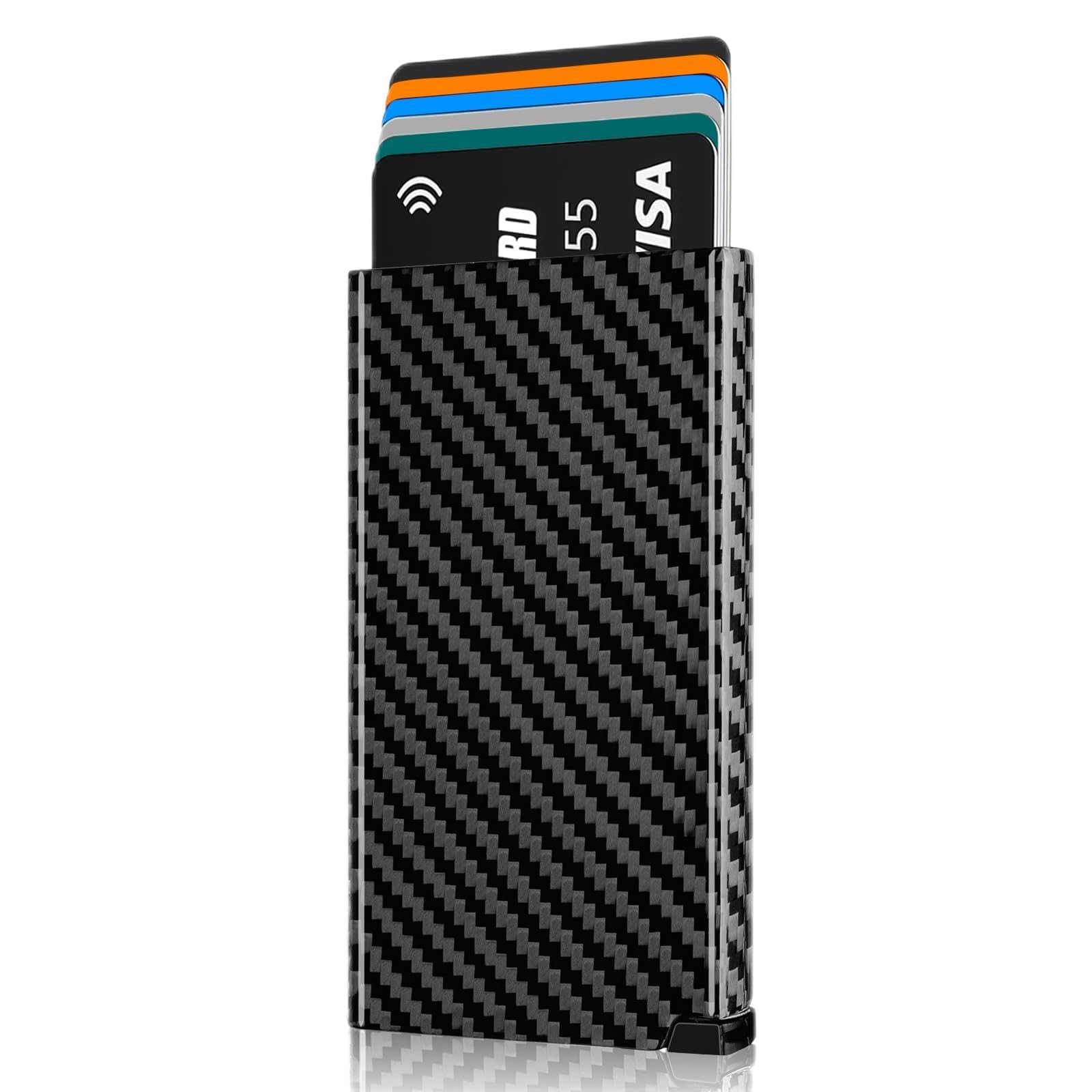 Real Carbon Fiber Pop Up Cards for Men,Minimalist Credit Card Holder,RFID Signal Blocking Card Wallet Slim Card Holder Wallet,Black