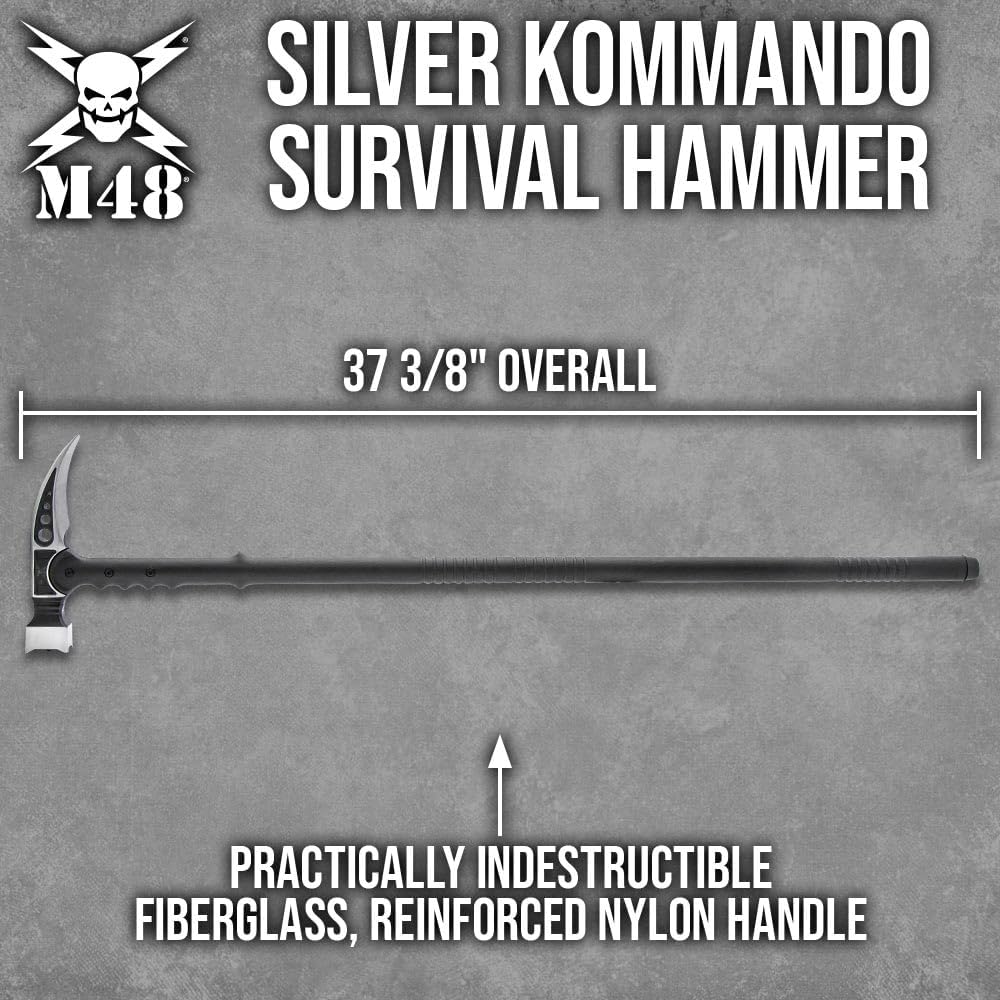 M48 Silver Kommando Survival Hammer | 37 3/8" Overall Length | Stainless Steel Head | Fiberglass Reinforced Nylon Handle