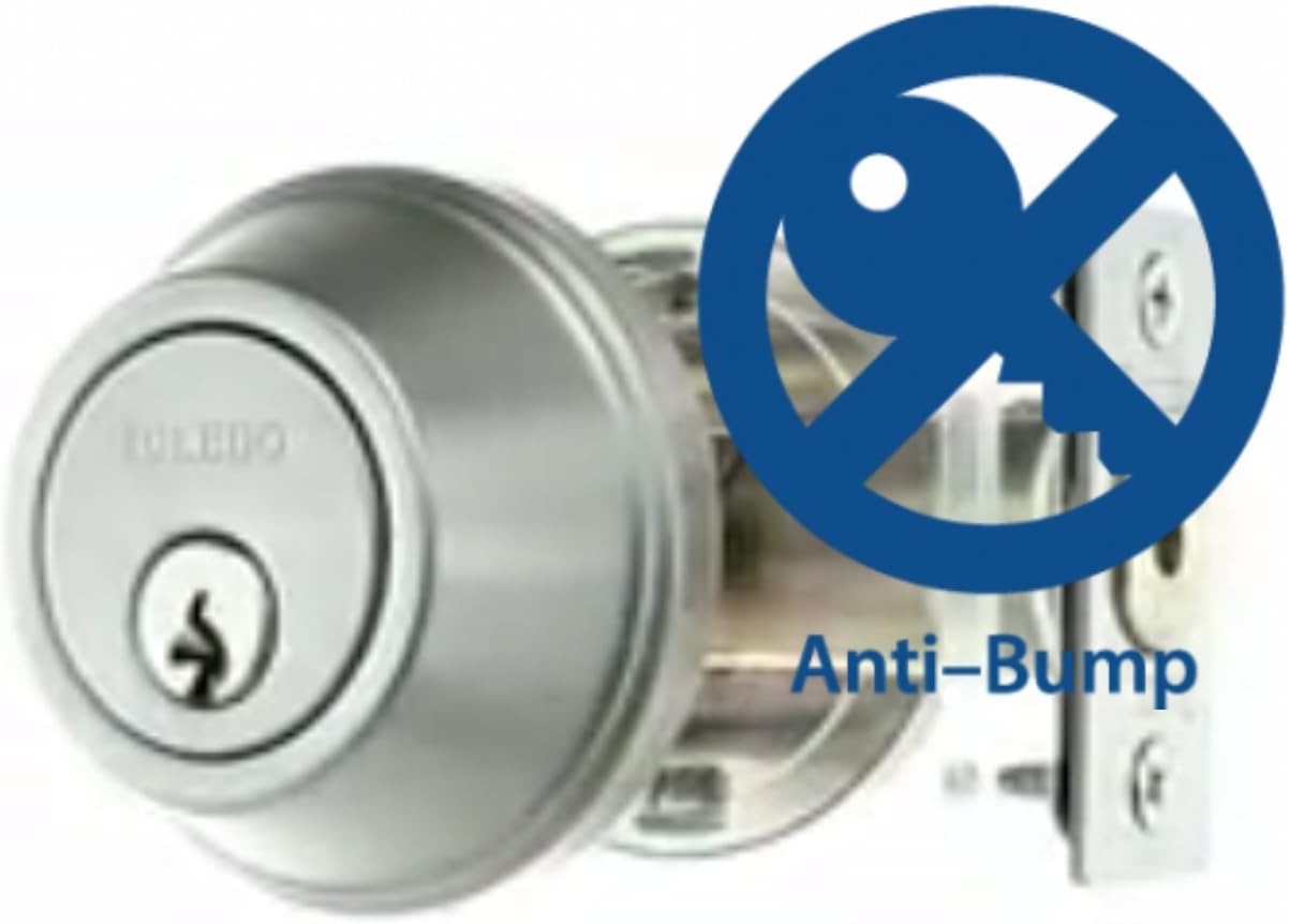 Door Deadbolts : Keyed Cylinders On Both Sides : Double Cylinder Door Lock : Bump Resistant & Anti-Pick Pins : Double Sided Door Lock : Keyed Alike : Satin Chrome Finish