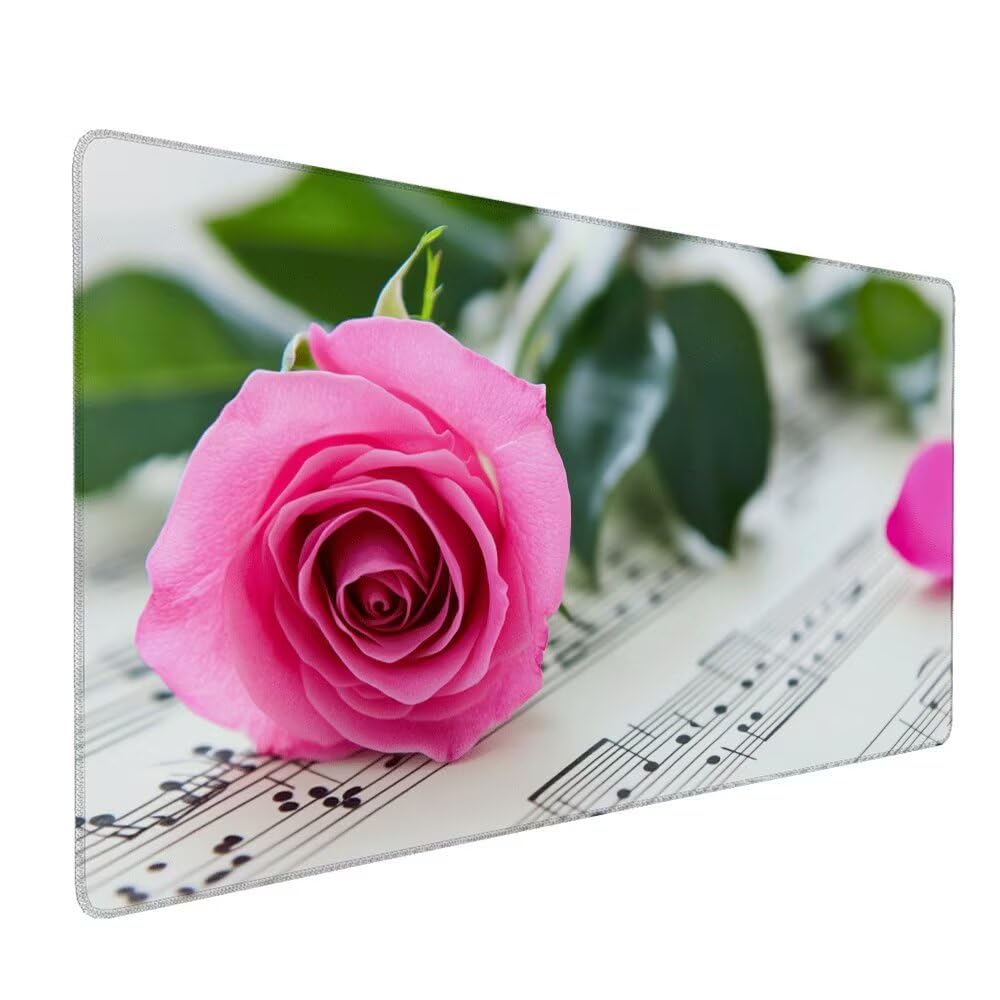 Rosa Tappetino Mouse XXL 1000x500x3mm, Gaming Tappetino Mouse Fiore Mousepad con Base in Impermeabile Gomma Antiscivolo per Tastiera, PC, Computer Ufficio Idea Regalo Festa del Papà e Compleanno X-814