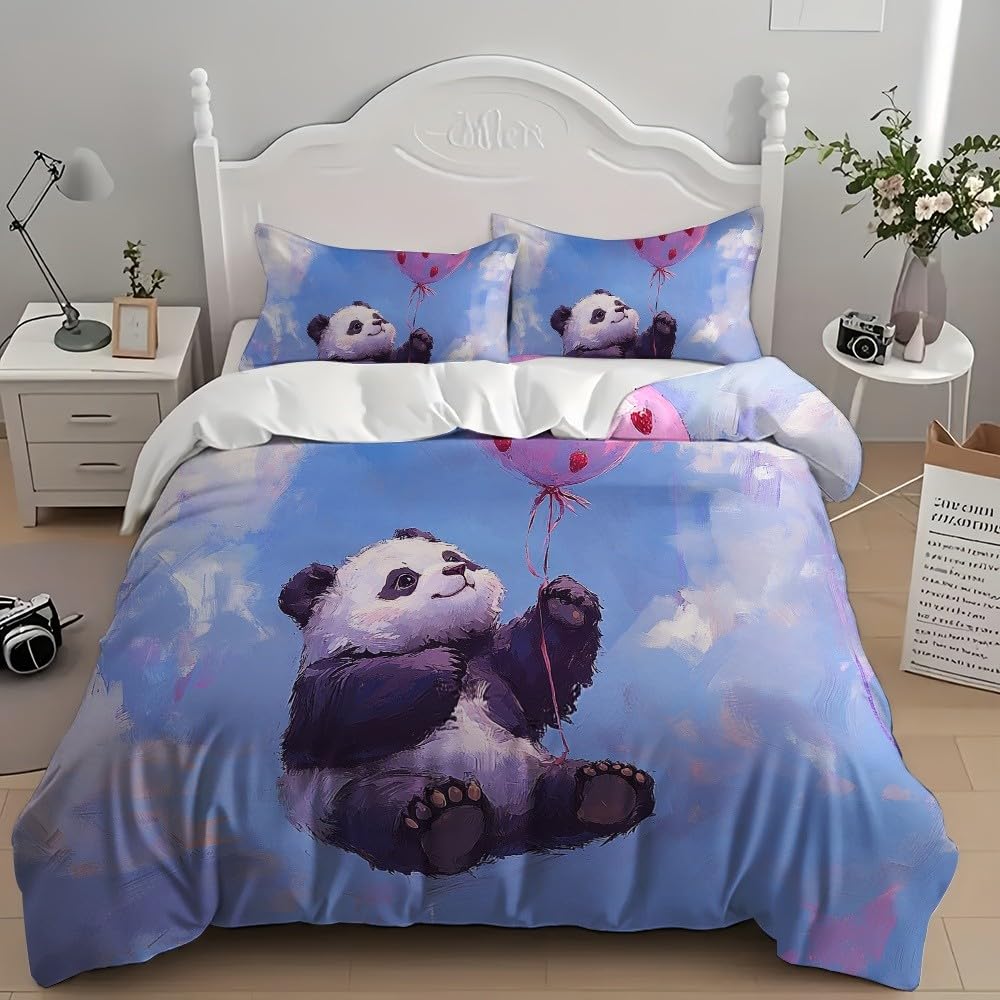 3-częściowy zestaw pościeli poszwa na kołdrę 240x220 cm kreskówka panda obraz olejny miękka oddychająca niebieska mikrofibra zestaw poszewek na kołdrę dla dzieci i dorosłych - łóżko 150