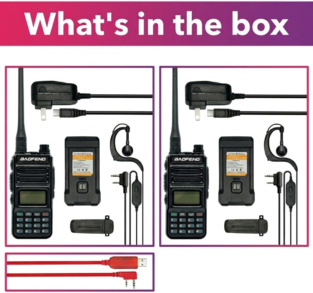 2хTP8PRO Baofeng Two Way Radio Long Range 8W - Walkie Talkies with USB Type-C Charging Accessories: Battery 1800mAh, FTDI Baofeng Programming Cable, Lanyard VHF 144-148/UHF 420-450