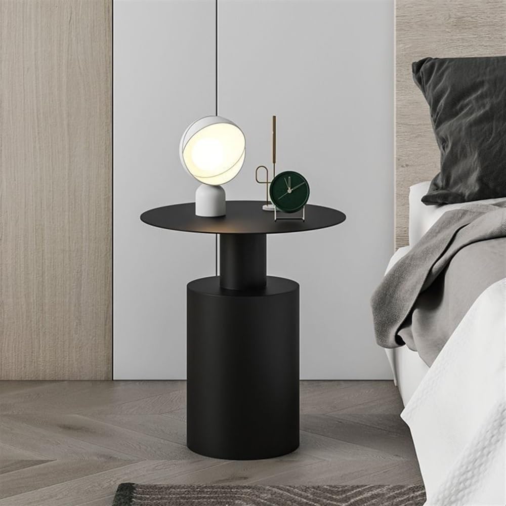 Iron Minimalist Round Side Table Light Luxury Smooth Edge Design Coffee Table for Living Room Room Small Spaces Solid Construction(Black)
