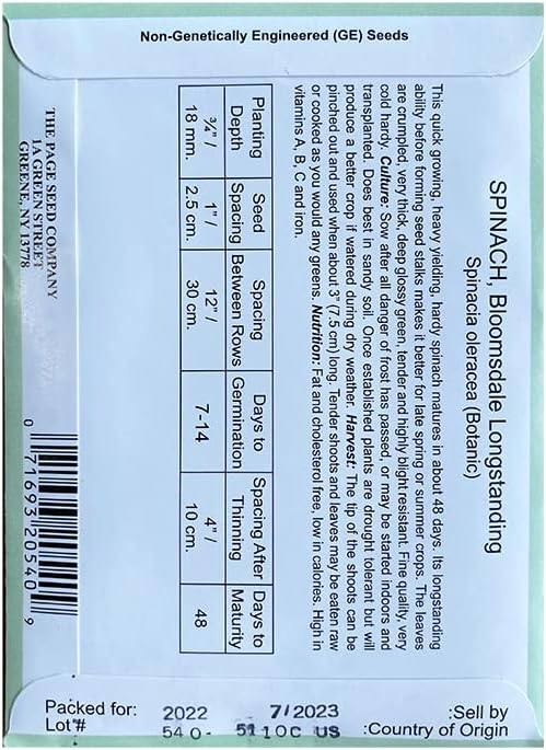 Miniatura 3 de Juego de 12 paquetes de semillas de verduras de espinaca, crea un jardín de lujo, todas las semillas son reliquias, 100% sin OMG (espinacas)