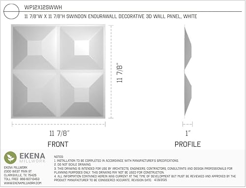 Miniatura 2 de Ekena Millwork WP12X12SWWH-CASE-20 11 78 pulgadas de ancho x 11 78 pulgadas de alto Swindon EnduraWall Decorativo 3D Cubiertas de panel de pared