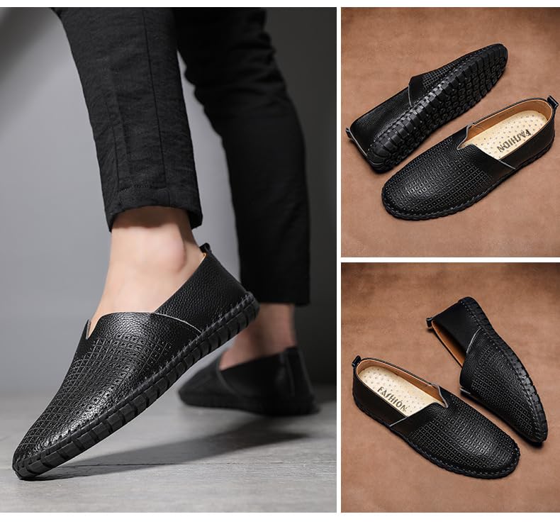 Men's Genuine Leather Loafers Slip-On Casual Dress Shoes,Soft Breathable Handcrafted Driving Shoes for Daily Wear2