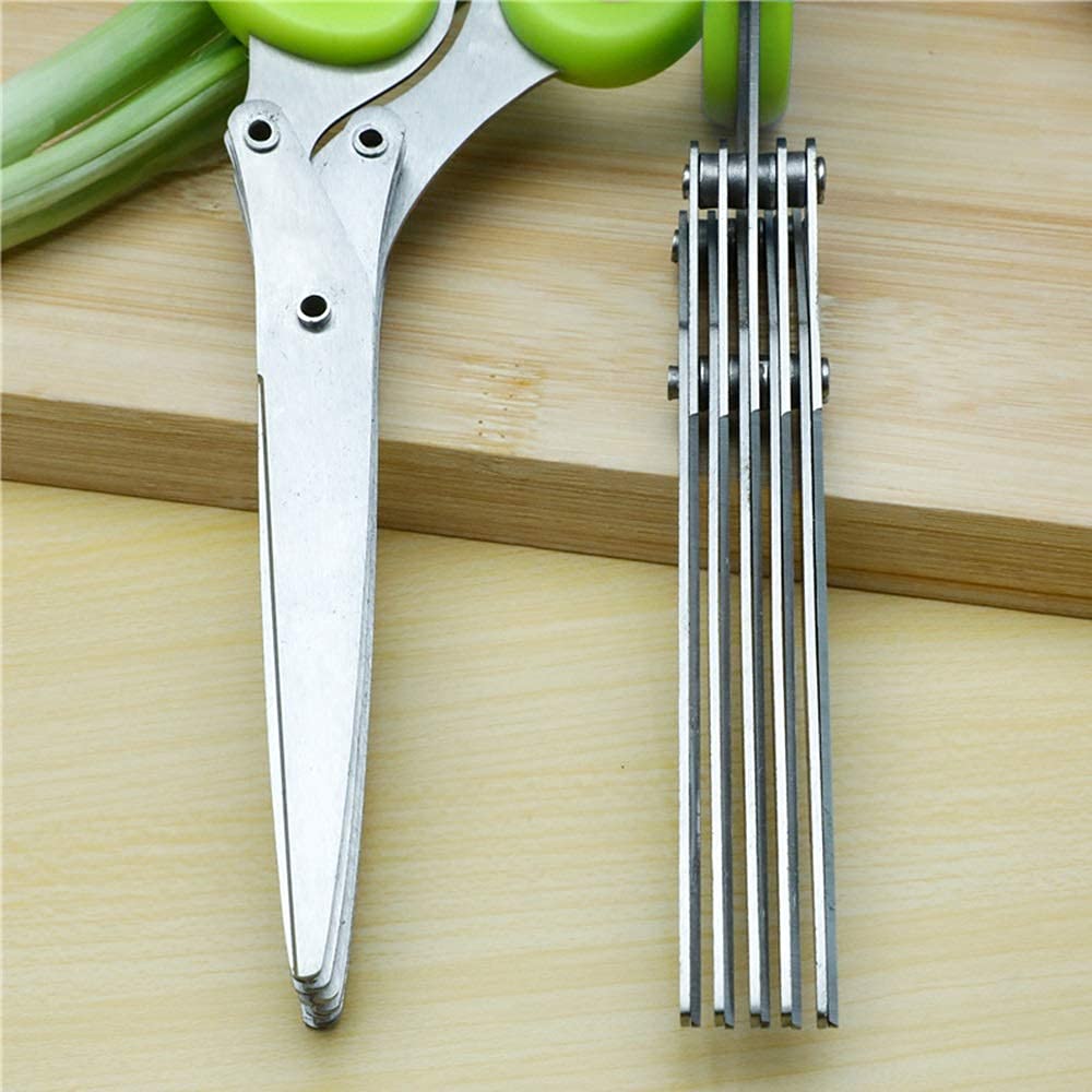 Tijeras de cocina, tijeras de cocina, cebolla verde multicapa, cuchillo para cortar cebolla de acero inoxidable, hierba