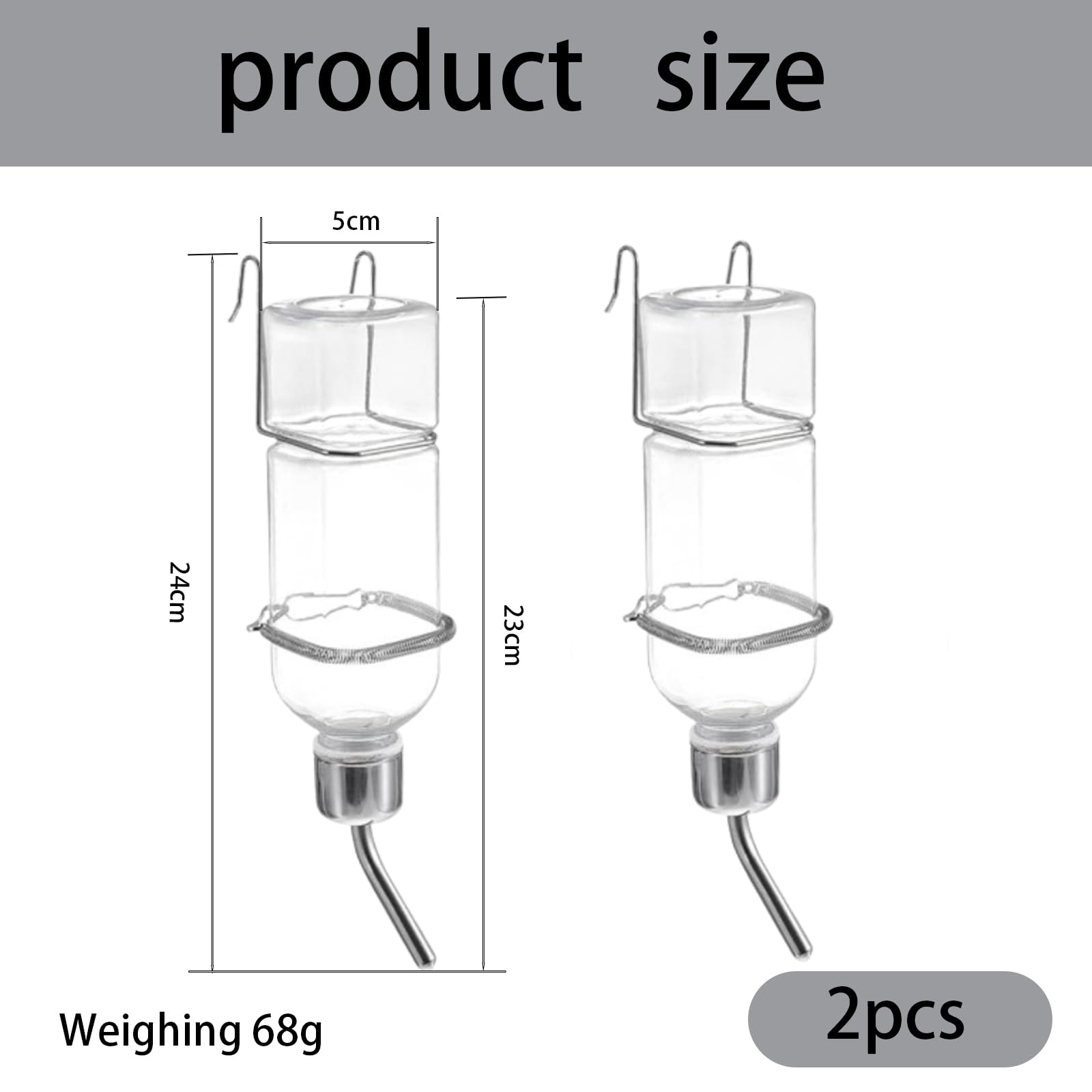 2 Pcs 350ml Rabbit water bottle, Guinea pig water bottle, Hamster water bottle,Small animal water bottle, Hanging pet water bottle with hook for water dispenser - Image 2