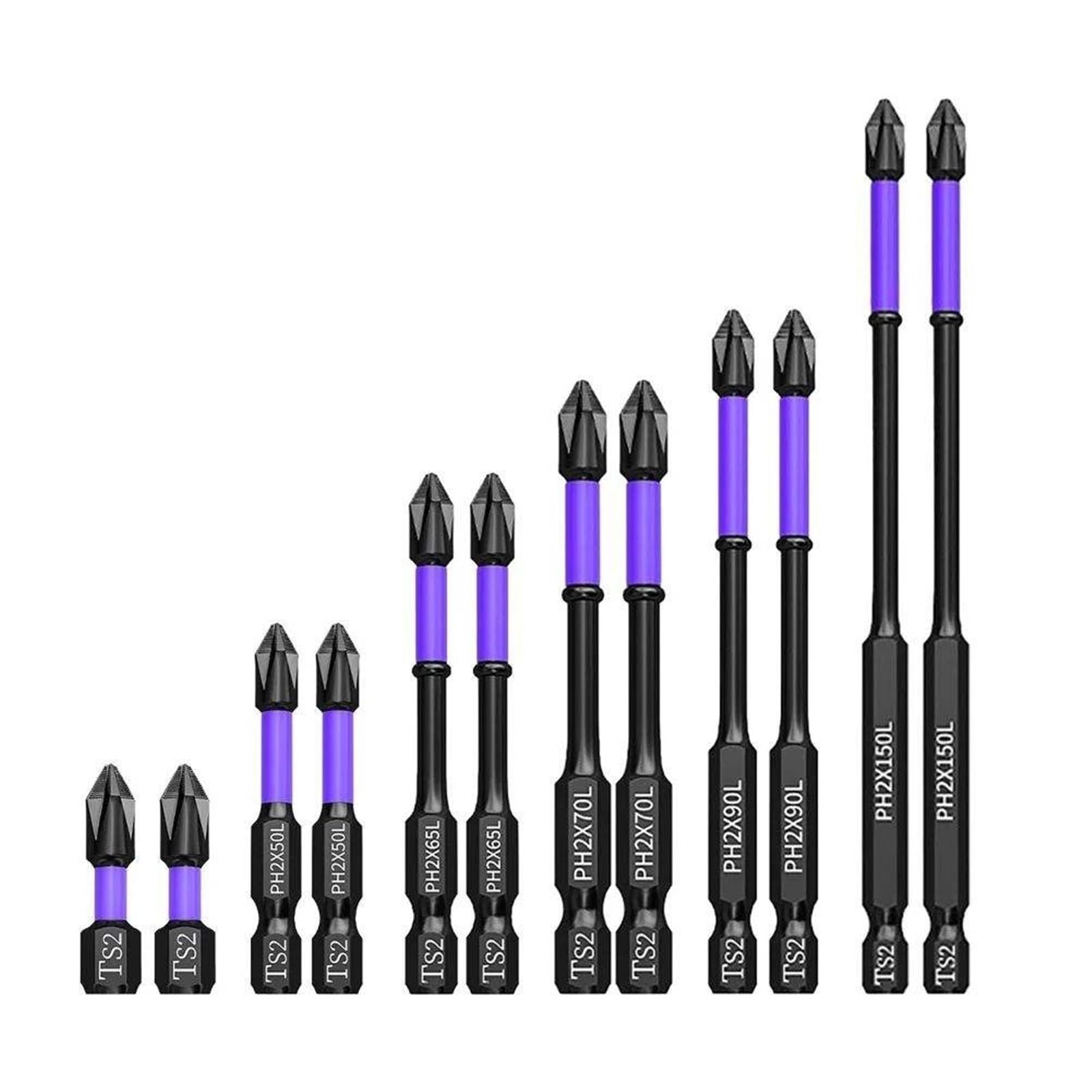 Eretyret One Color Non-Slip Impact Batch Head Strong Magnetic Cross High Torque Hardness Screw Waterproof Ph2 Screwdriver Bits Set Easy To Carry(12Pcs)