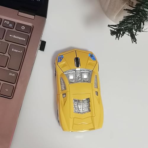 Miniatura 4 de Ratón inalámbrico, mouse deportivo para automóvil con faros LED, receptor USB, mouse inalámbrico en forma de coche para computadoras, laptop, Mac,