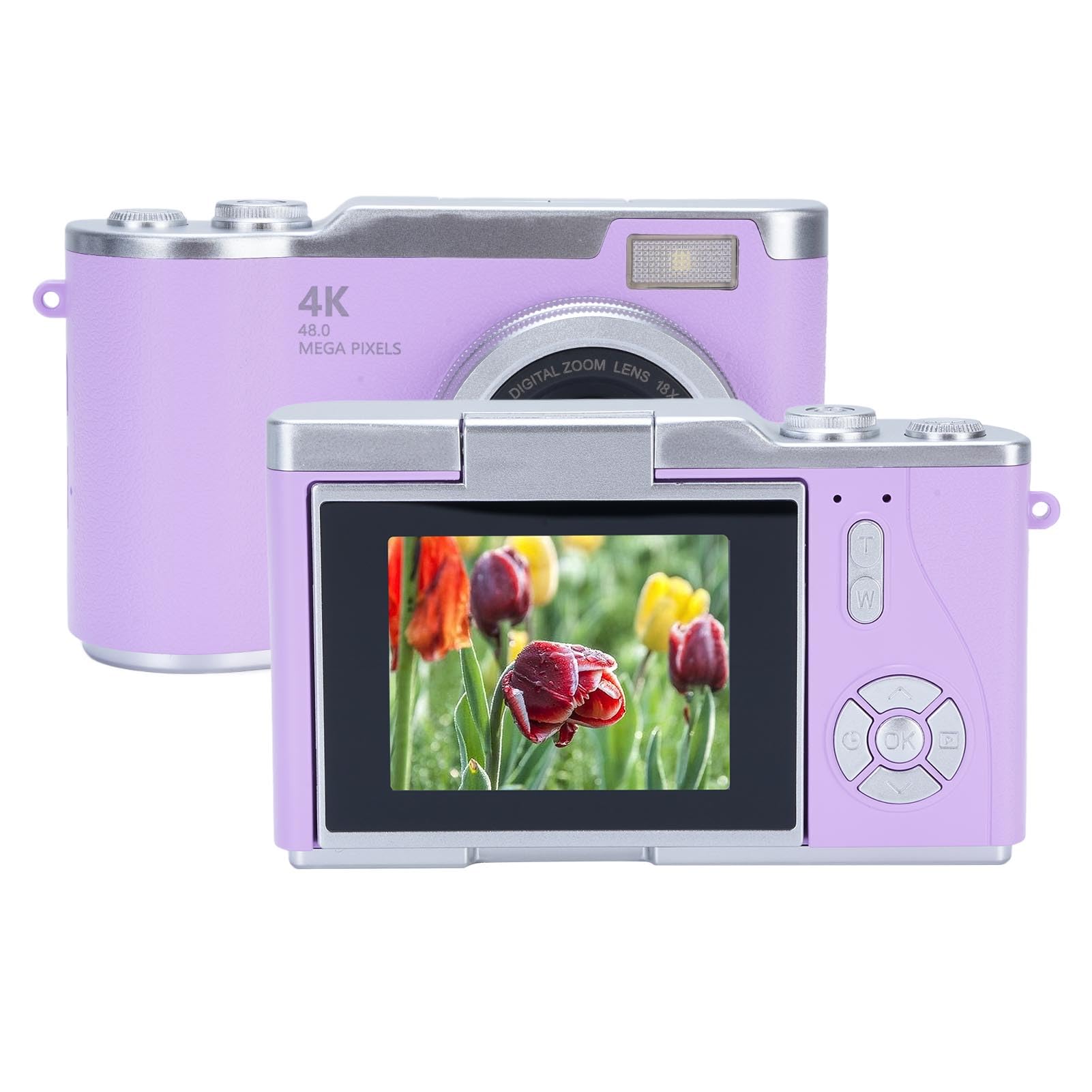 fotocamera, Videocamera for vlogging 1080P, 48 MP con schermo HD ribaltabile da 2,4 pollici, zoom 18X, video autofocus for adolescenti(Purple)