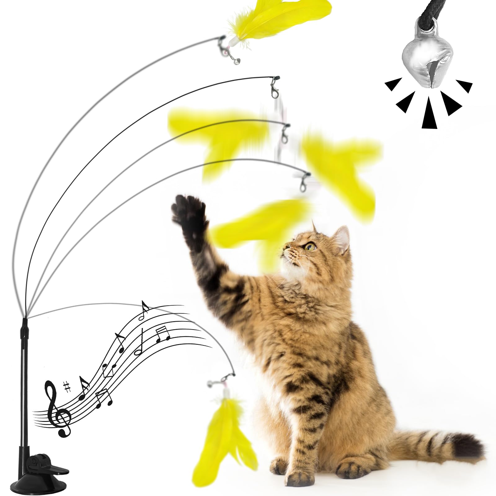 Gioco Gatto, 14 Pezzi Giochi per Gatti con Bacchetta Interattiva e Ventosa, Gioco per Gatto con Piume, Giocattoli per Gatti in Casa, Giocattoli Interattivo per Gatti
