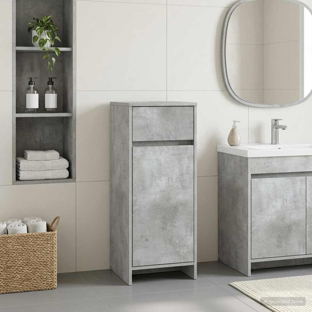 Armario de baño gris hormigón de madera 35 x 36,5 x 85 cm con cajón y puerta, armario bajo compacto para cuarto de baño, práctico espacio de almacenamiento y orden en el inodoro de invitados