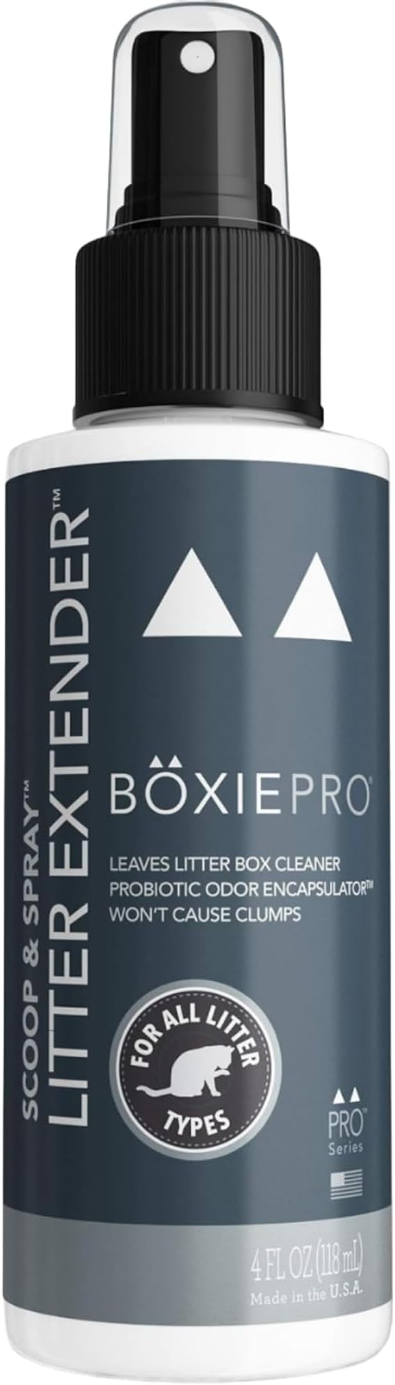 Boxie® Pro™ Probiotic Unscented Scoop & Spray™ Litter Extender, 4 oz, Odor Eliminator, Extends Litter Life, Safe for All Litter Types, Won’t Cause Clumping, Pet & Cat Odor Control